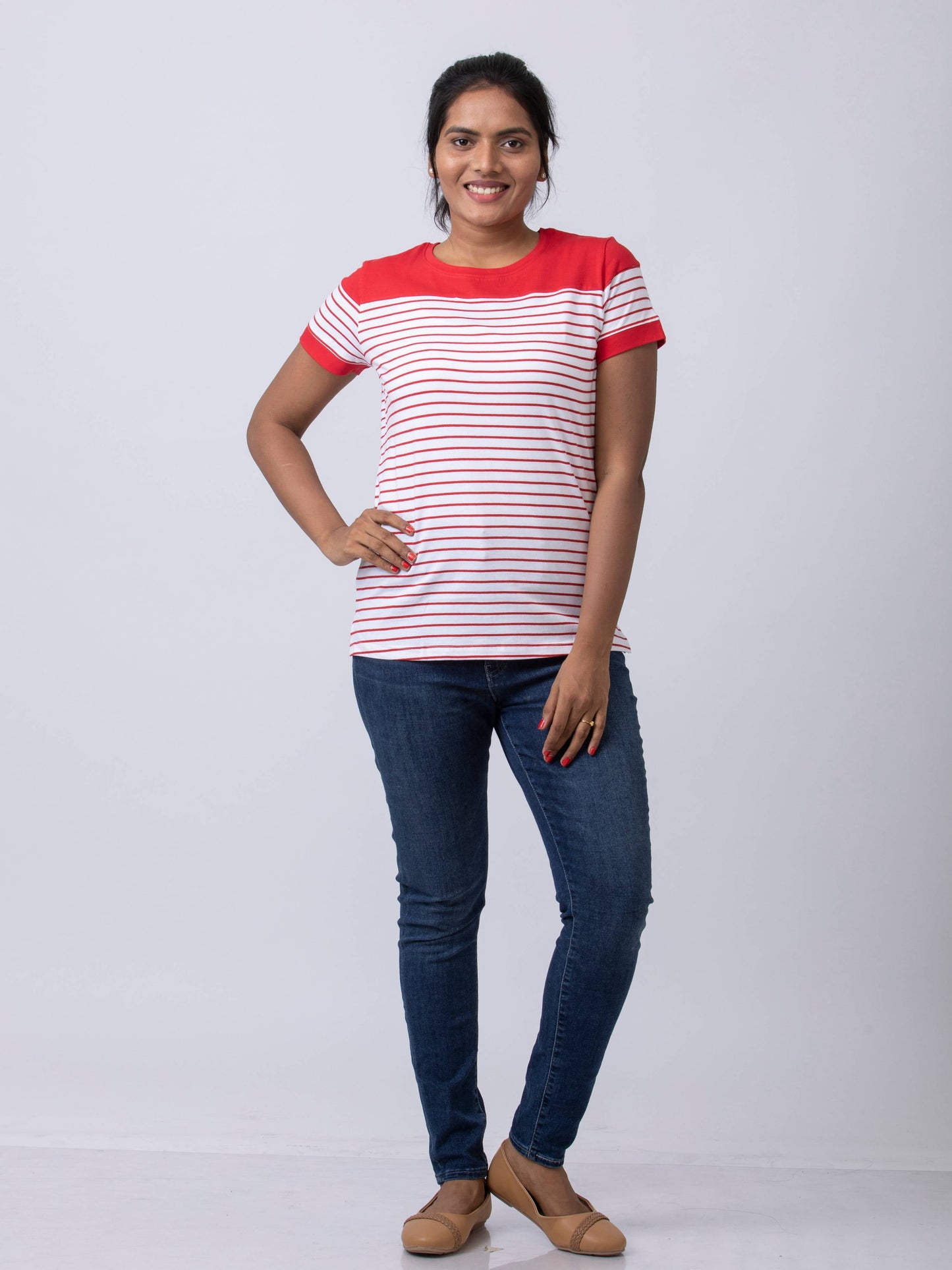 Soft & Premium Women's Printed Cotton T-Shirt - White/Red