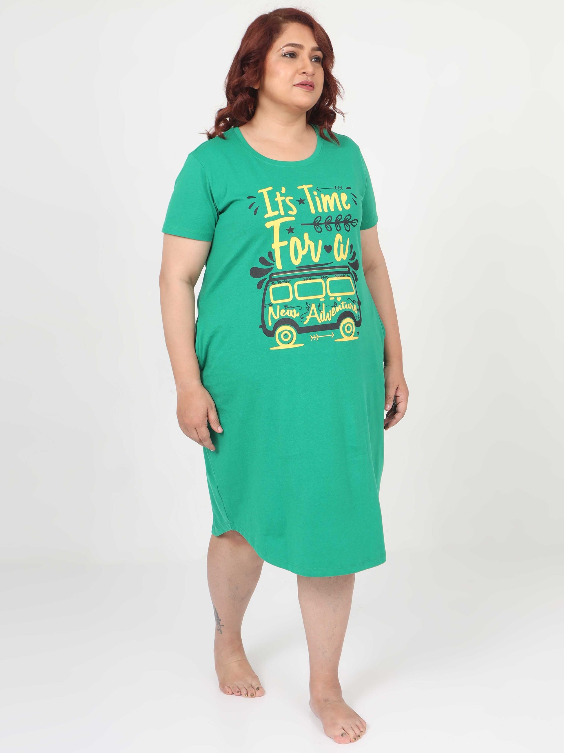Green Plus Size Short Nighty