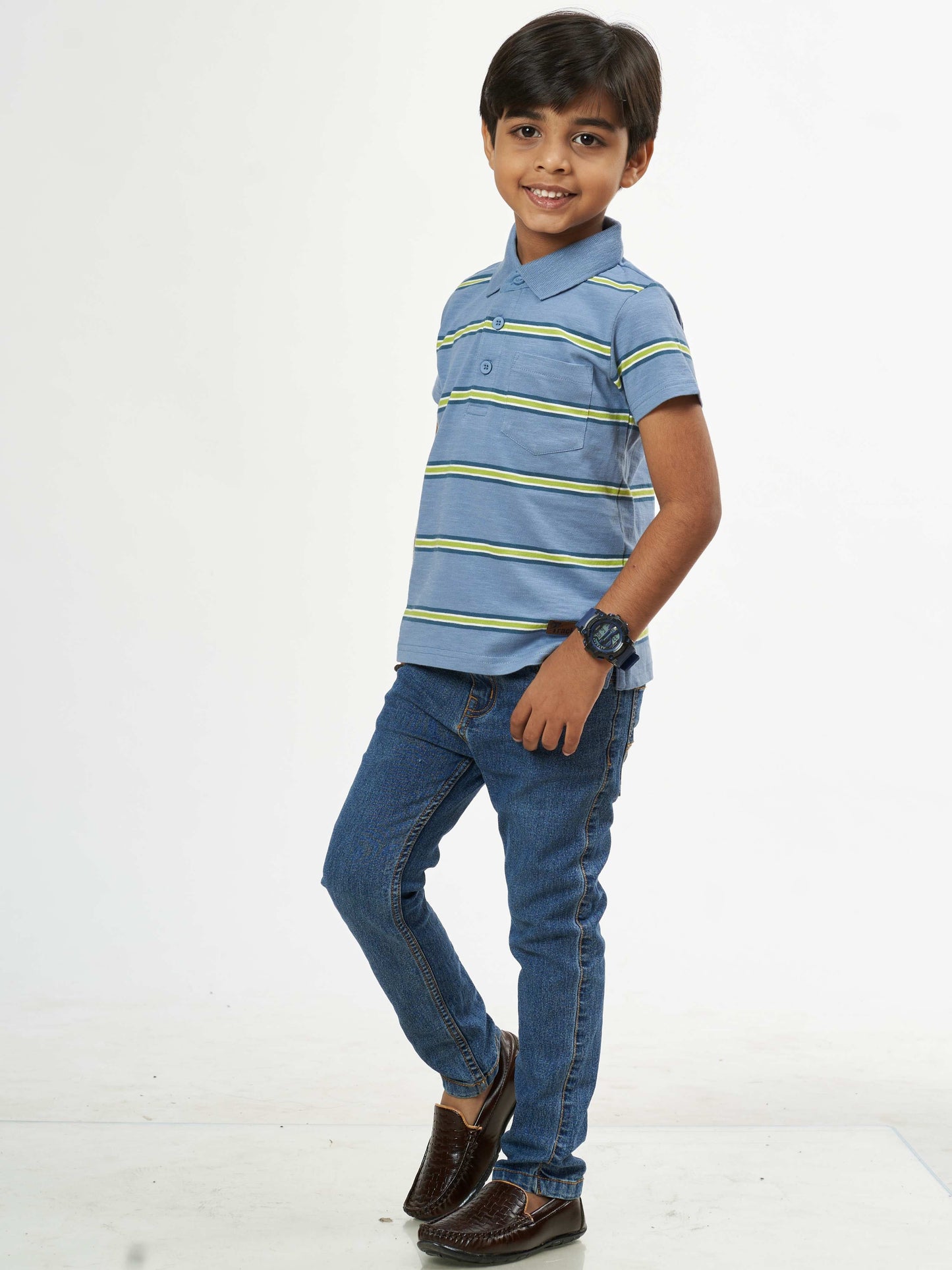 Boys Blue Stripes Boys Cotton T-Shirt