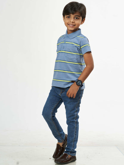Boys Blue Stripes Boys Cotton T-Shirt