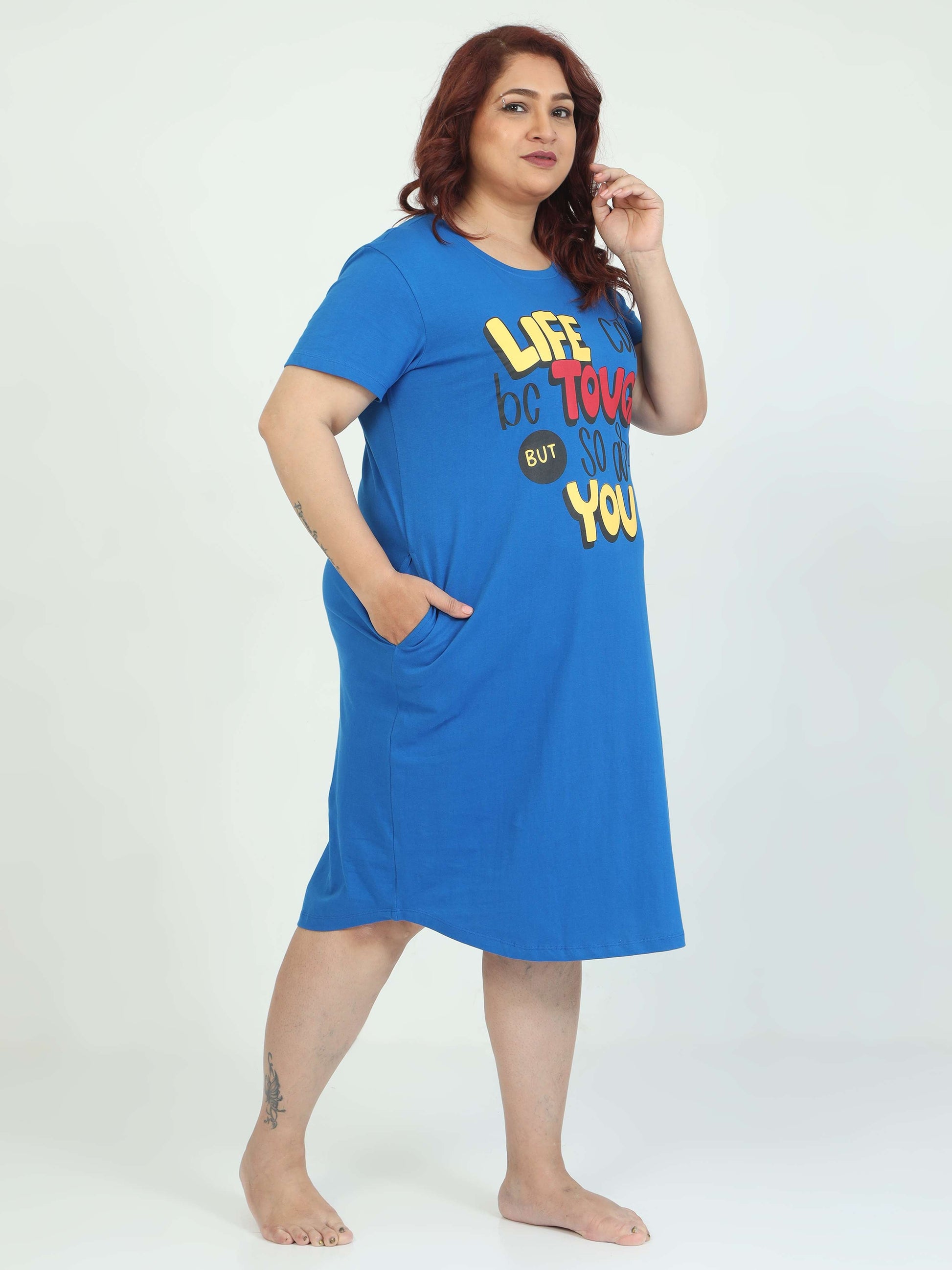 Blue Plus Size Short Nighty