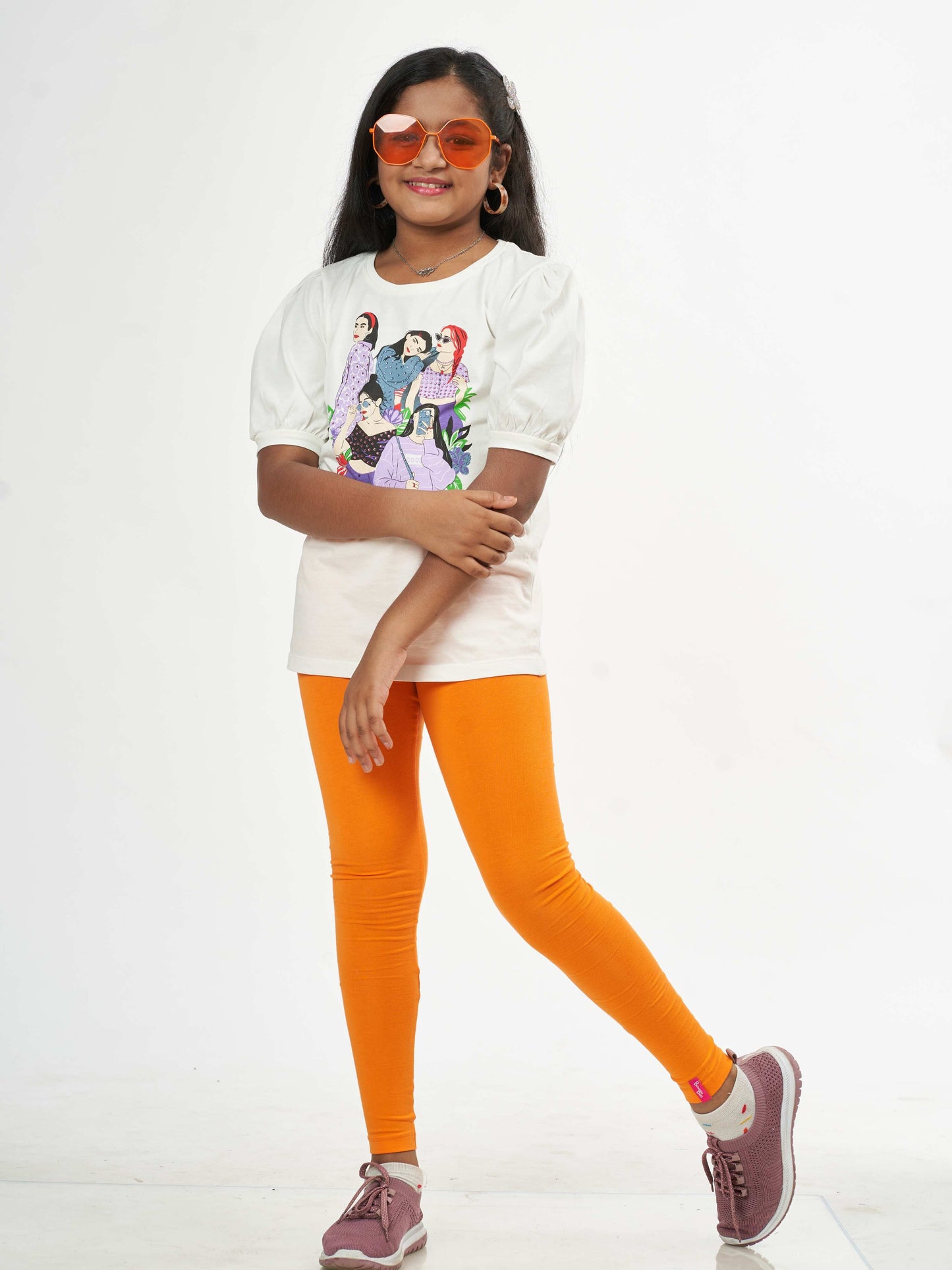 Daily Routine Girls Leggings - Orange | Full Length