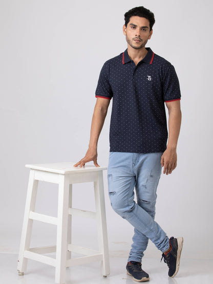 Navy Land day 100% Cotton Mens Collar T-Shirt