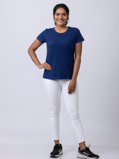 Soft & Premium Women's Printed Cotton T-Shirt - Deep Blue