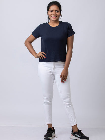 Soft & Premium Women's Printed Cotton T-Shirt - Navy