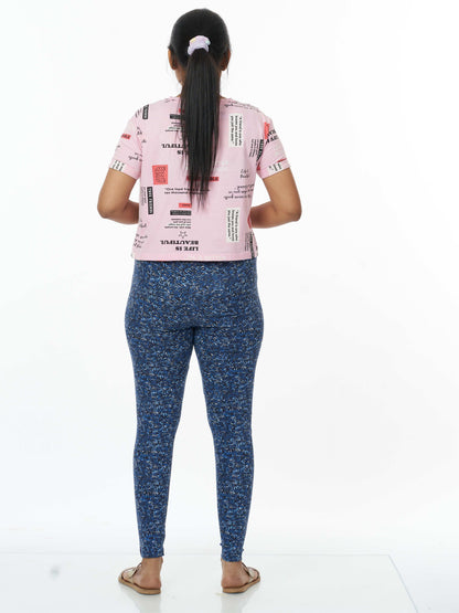 Women's Printed Leggings - Marble Blue