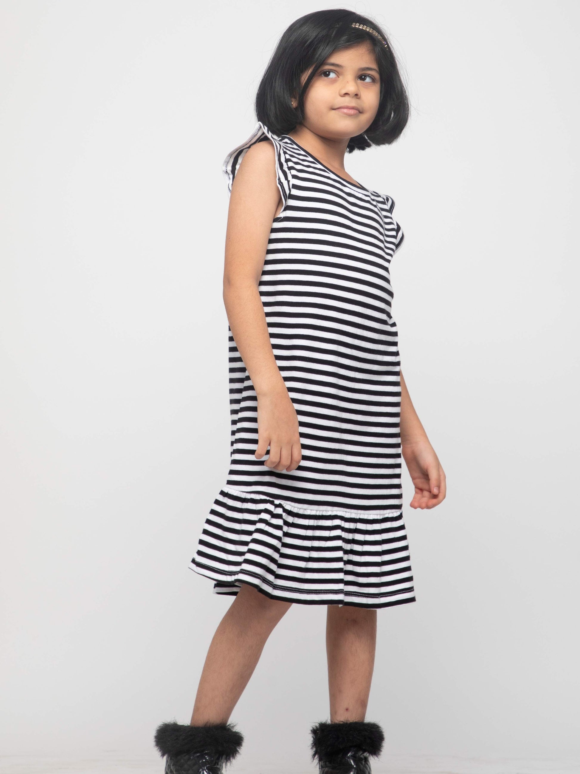 Comfy and Cute Striped Everyday Frock - Black White