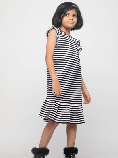 Comfy and Cute Striped Everyday Frock - Black White
