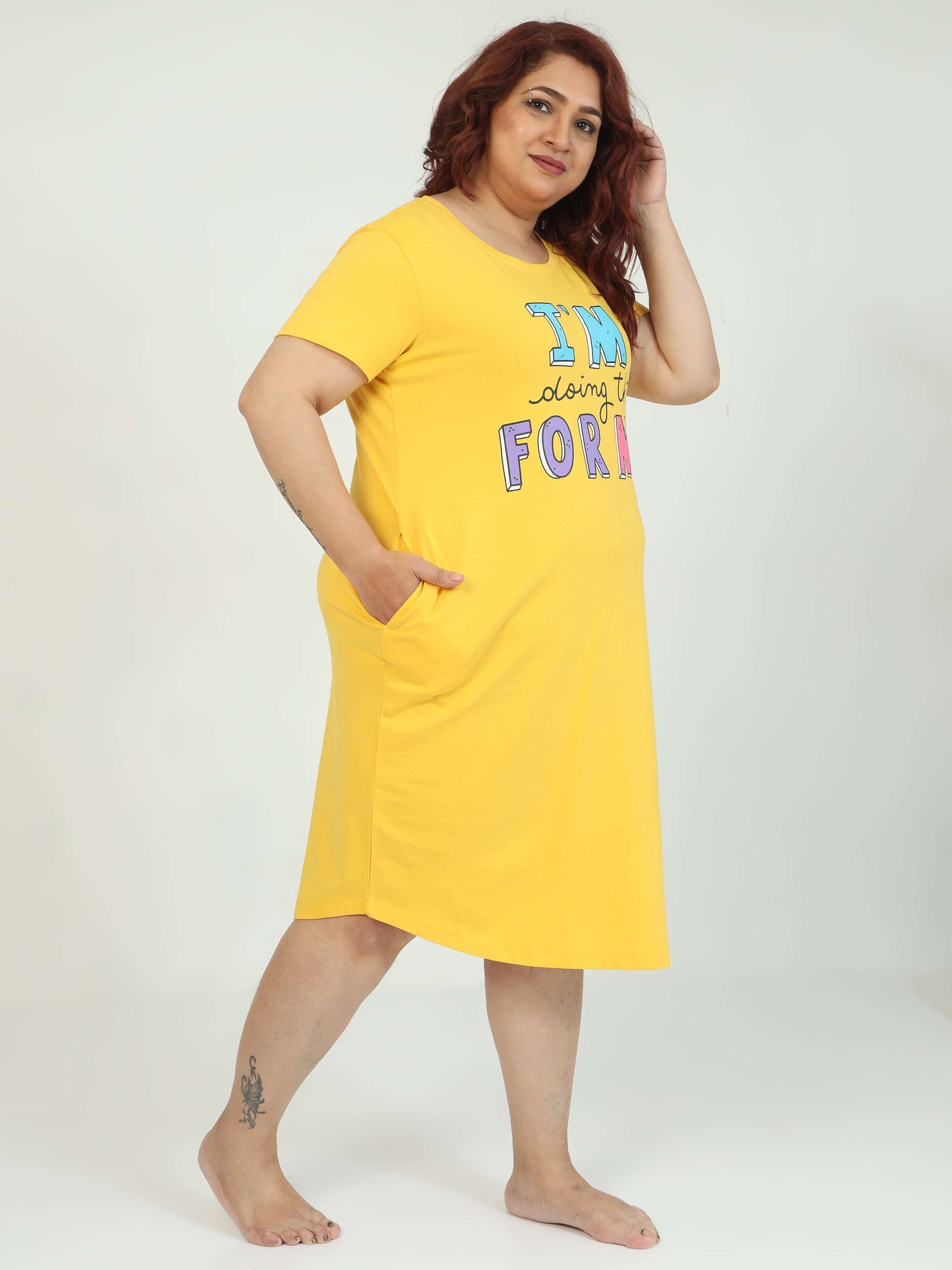 Yellow Plus Size Short Nighty