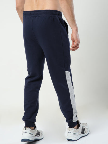 All Day Comfy Men's Cotton Joggers - Navy with Melange Side Panel
