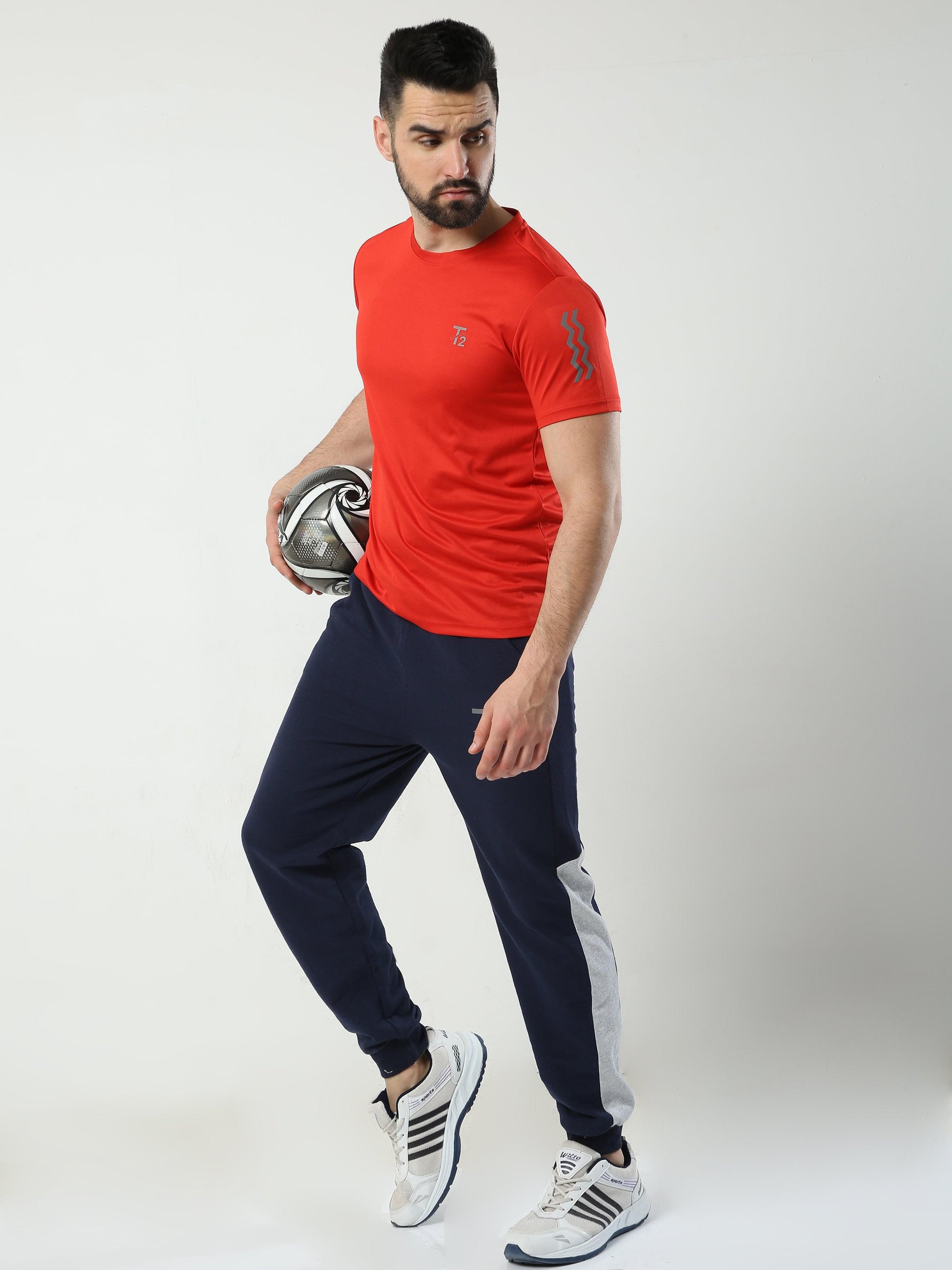 All Day Comfy Men's Cotton Joggers - Navy with Melange Side Panel