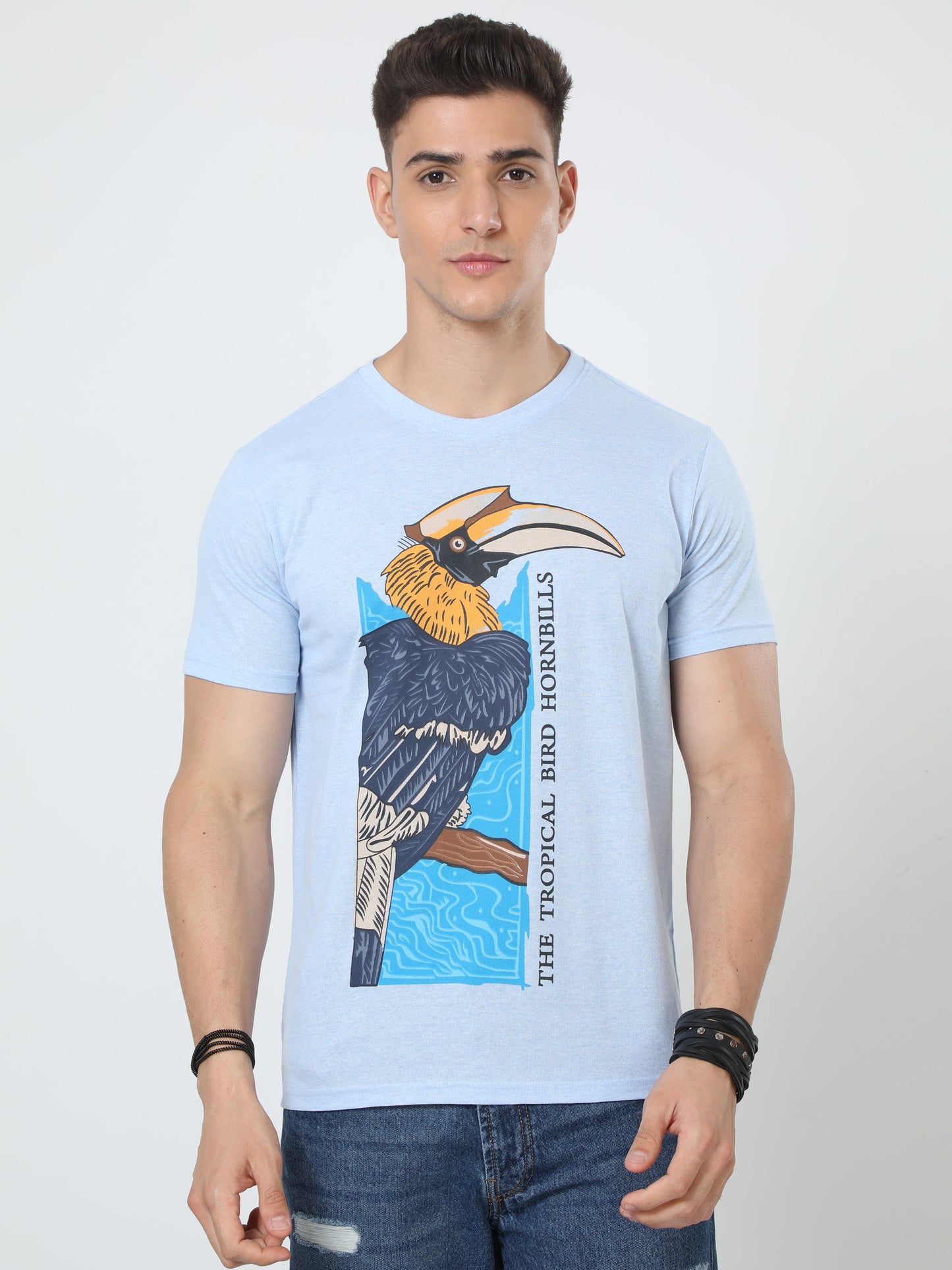 Woodpecker Men's casual cotton T-Shirt Blue