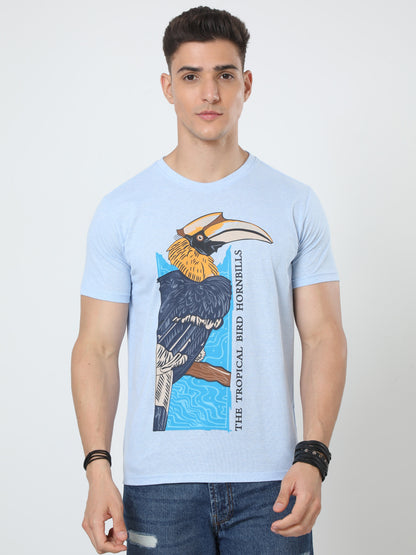 Woodpecker Men's casual cotton T-Shirt Blue