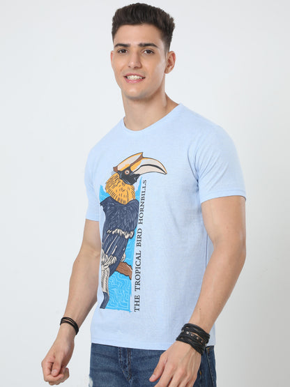 Woodpecker Men's casual cotton T-Shirt Blue