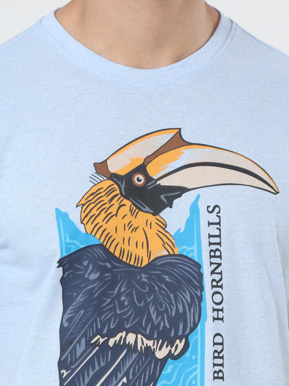 Woodpecker Men's casual cotton T-Shirt Blue