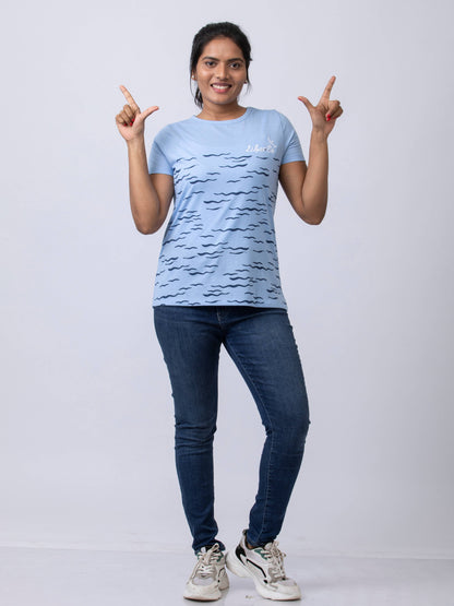 Soft & Premium Women's Printed Cotton T-Shirt - Blue Waves