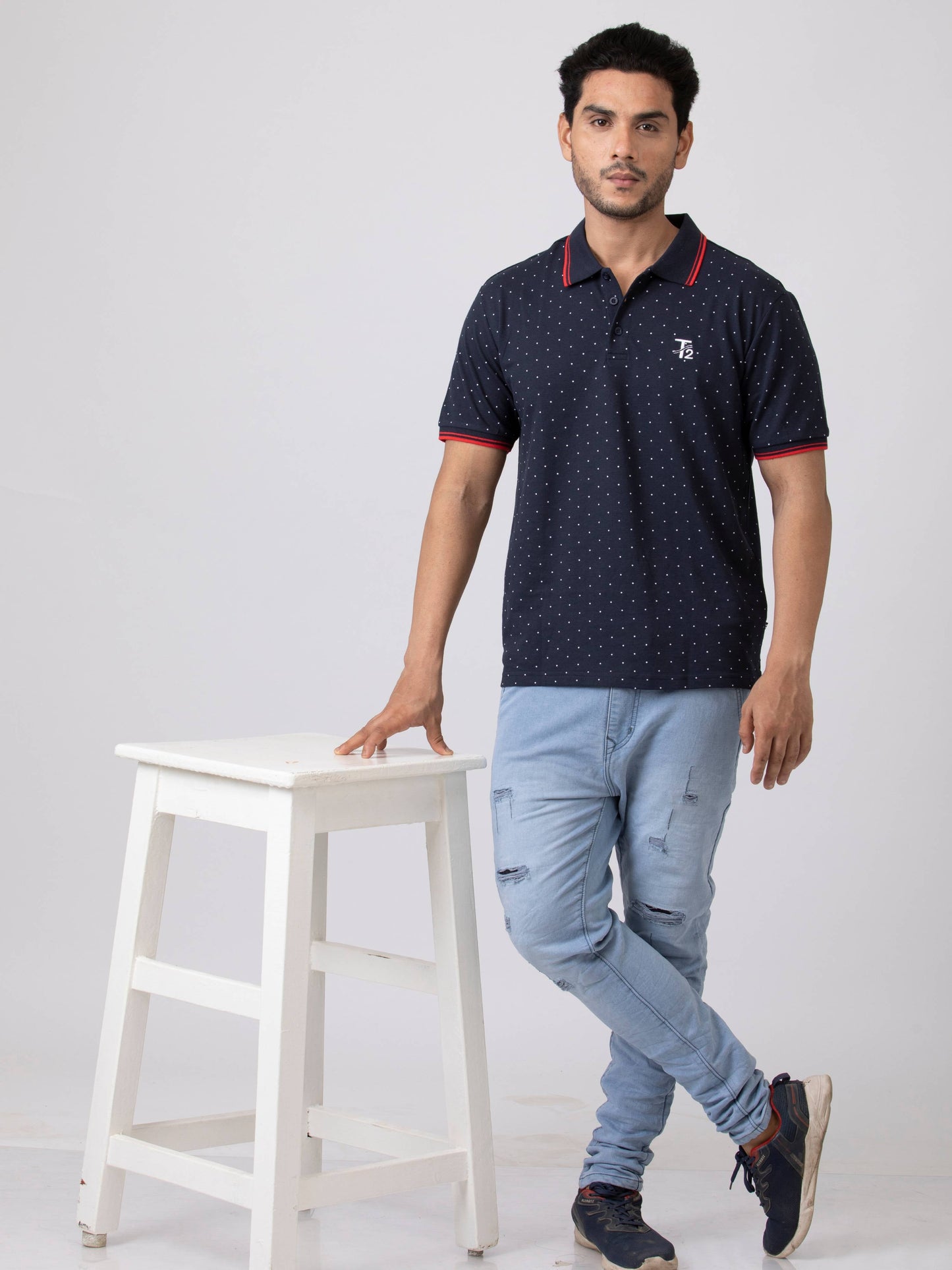 Navy Land day 100% Cotton Mens Collar T-Shirt