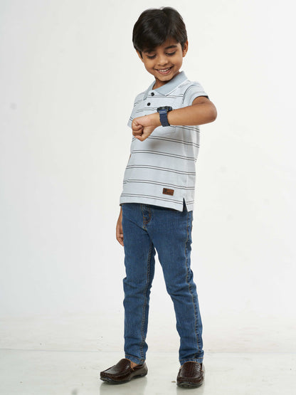 Boys Grey Stripes Boys Cotton T-Shirt