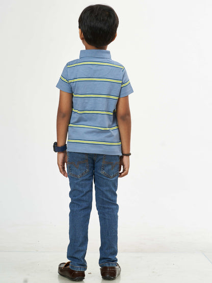 Boys Blue Stripes Boys Cotton T-Shirt