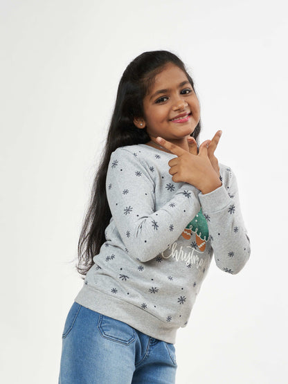 Girls Christmas Time Winter Sweatshirt - Melange
