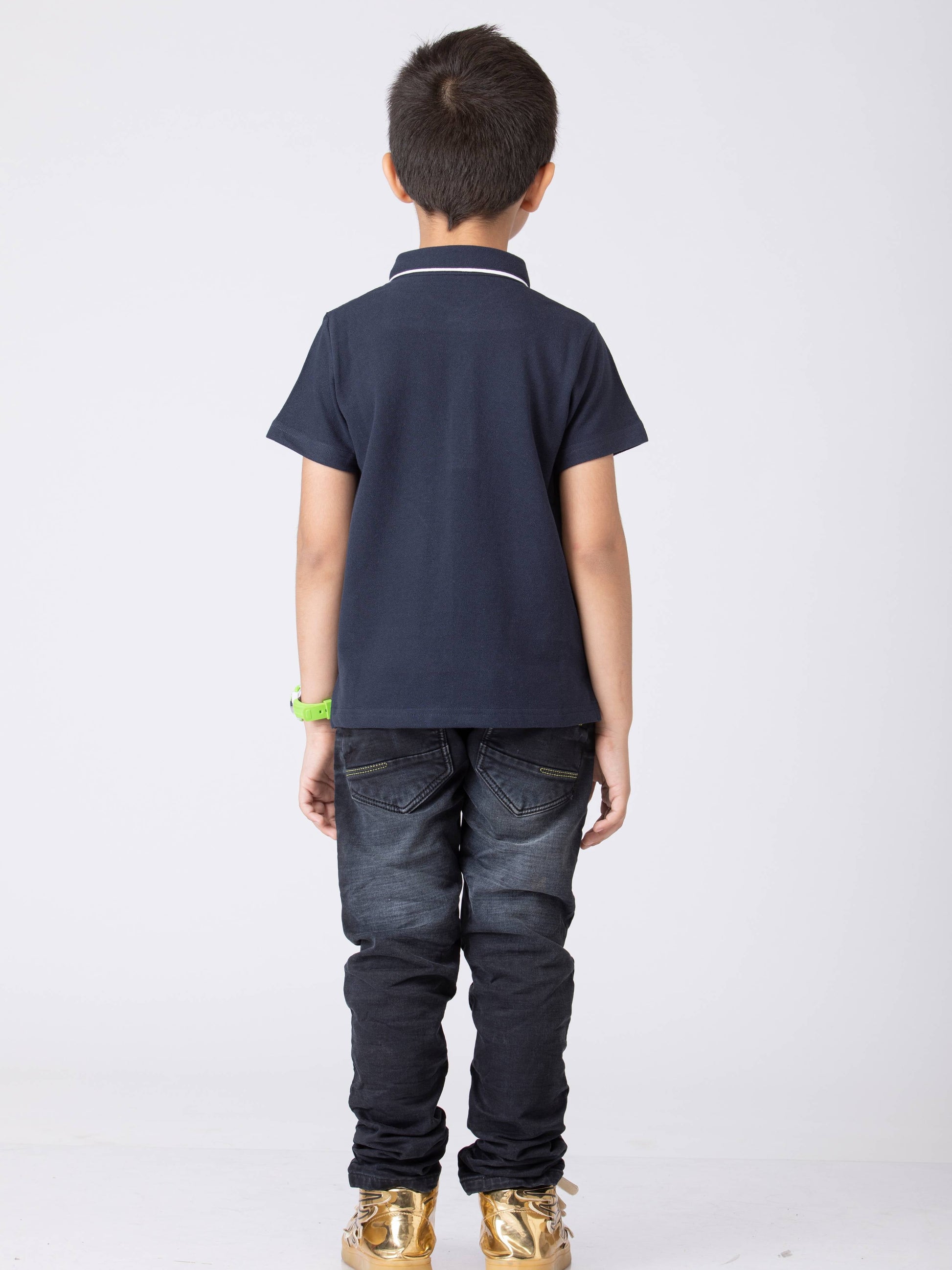 Boys Minimal Solid Boys Cottong T-Shirt Navy