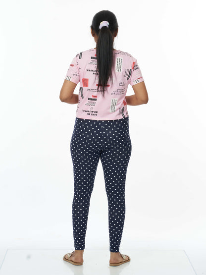 Navy Polka Dot Women's Printed Leggings