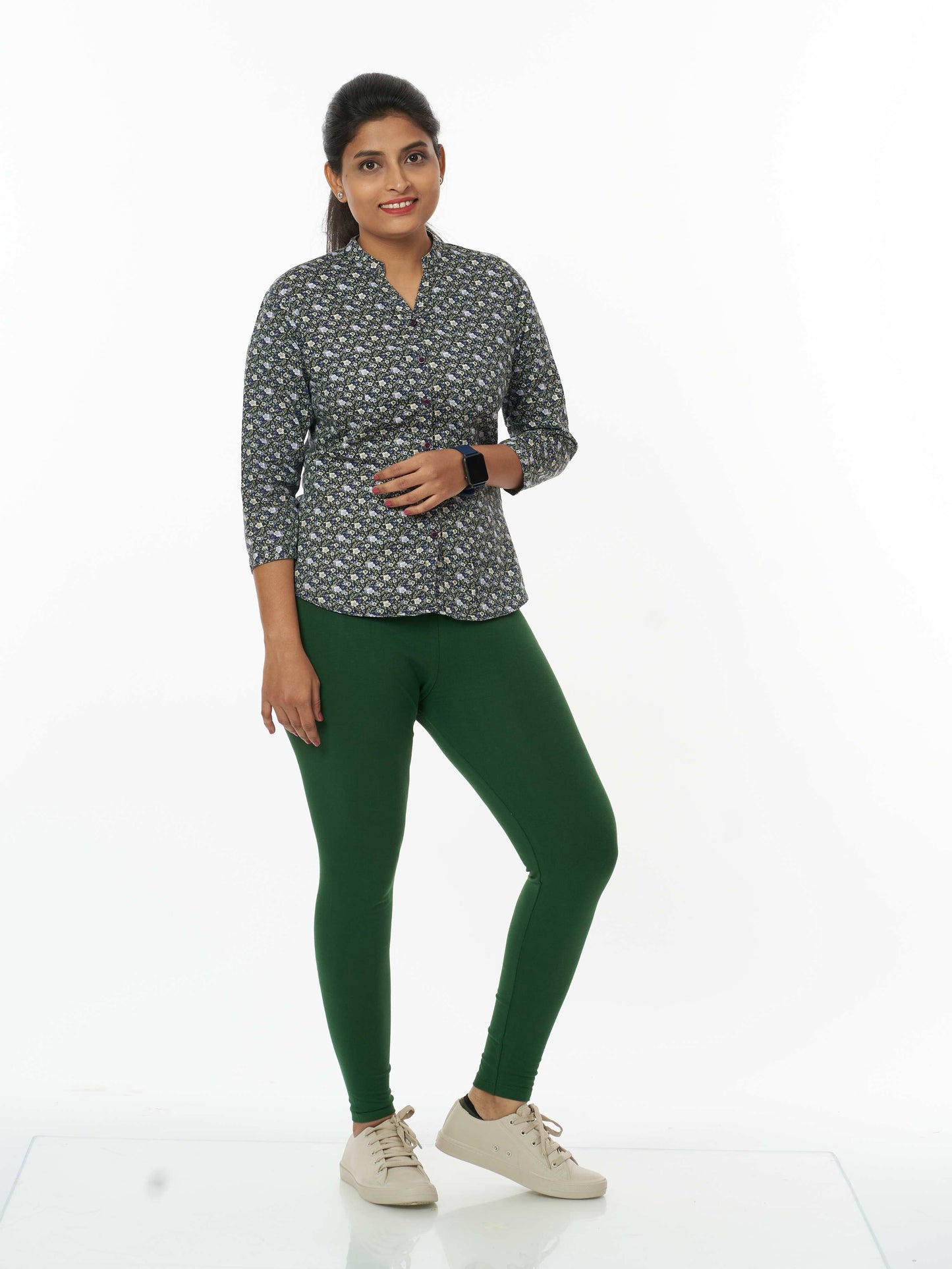 Women's premium full length Stretchy Leggings - Deep Green