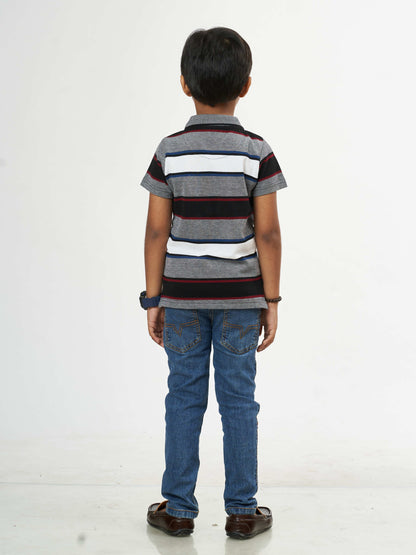 Modern Boys Grey Stripes Boys Cotton T-Shirt
