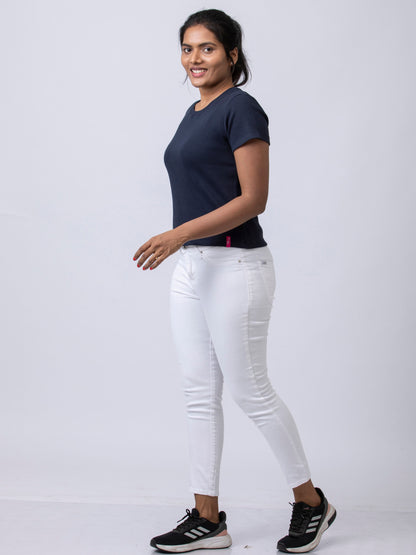 Soft & Premium Women's Printed Cotton T-Shirt - Navy