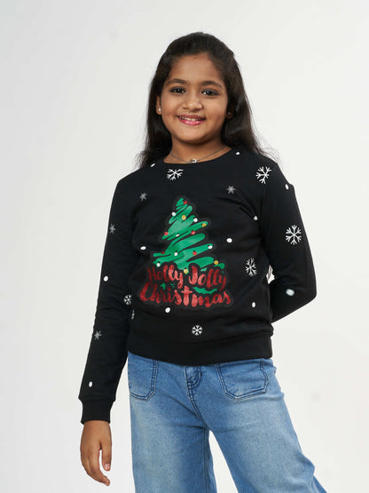 Girls Christmas Time Winter Sweatshirt - Navy