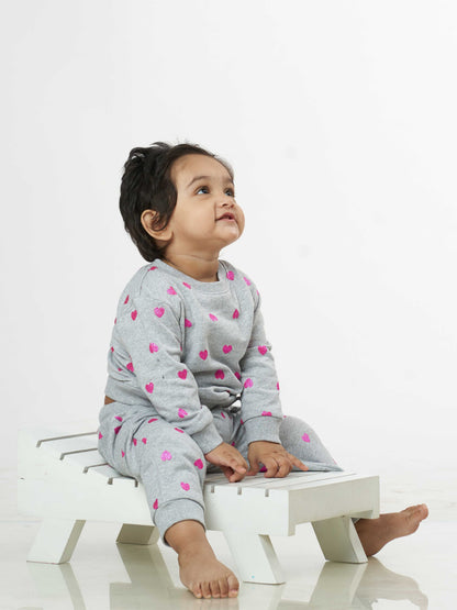 Little Hearts Winter Sweatshirt Babies Pyjama Set