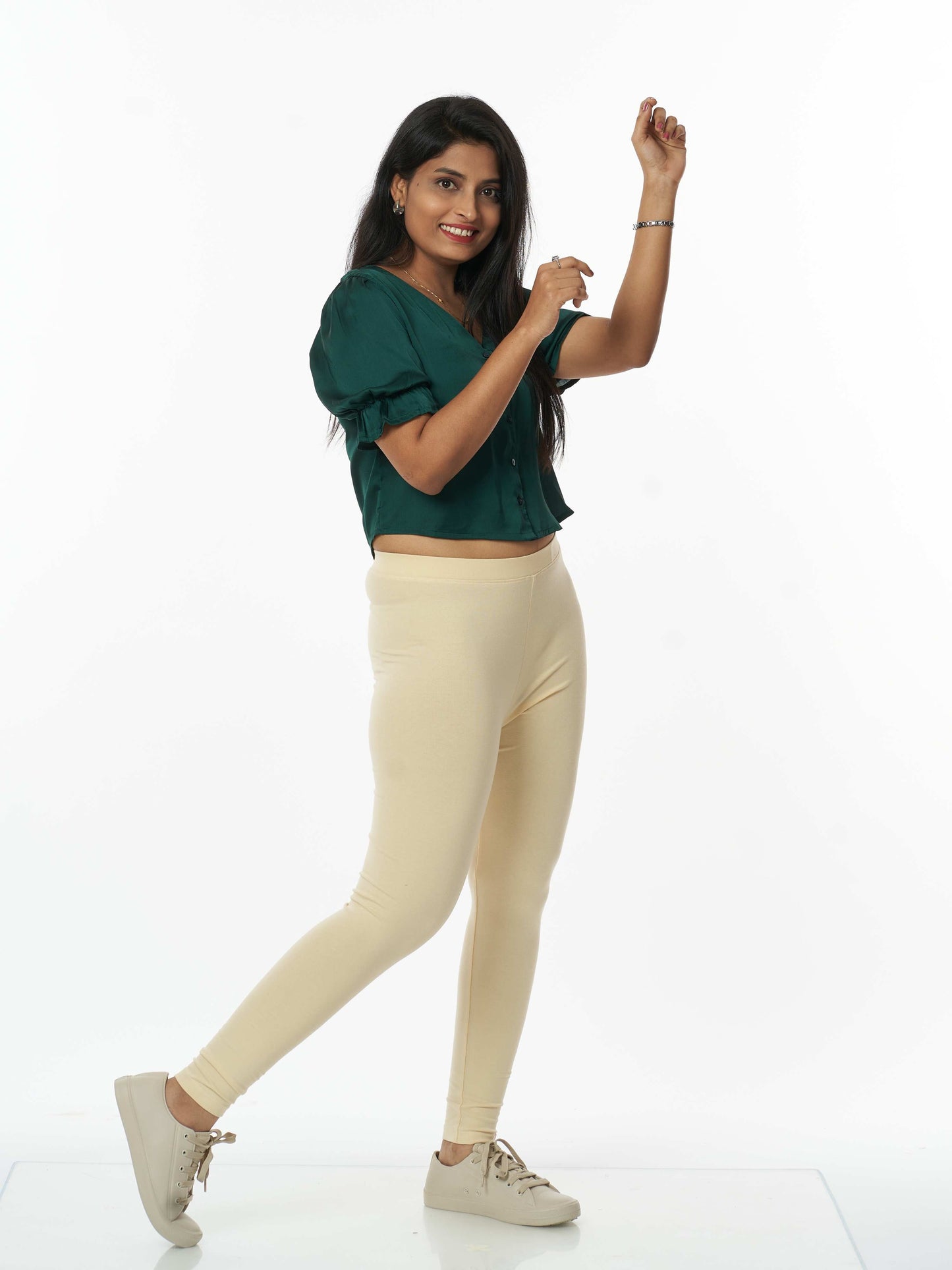 Women's premium full length Stretchy Leggings - Cream