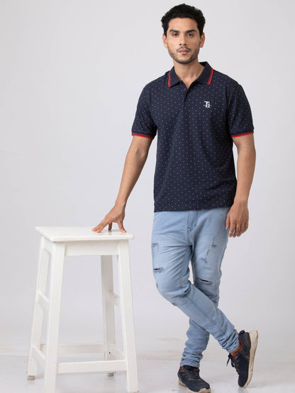 Navy Land day 100% Cotton Mens Collar T-Shirt