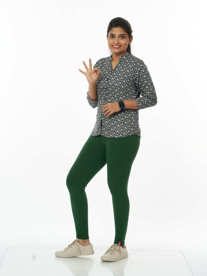 Women's premium full length Stretchy Leggings - Deep Green