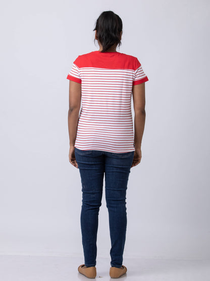 Soft & Premium Women's Printed Cotton T-Shirt - White/Red