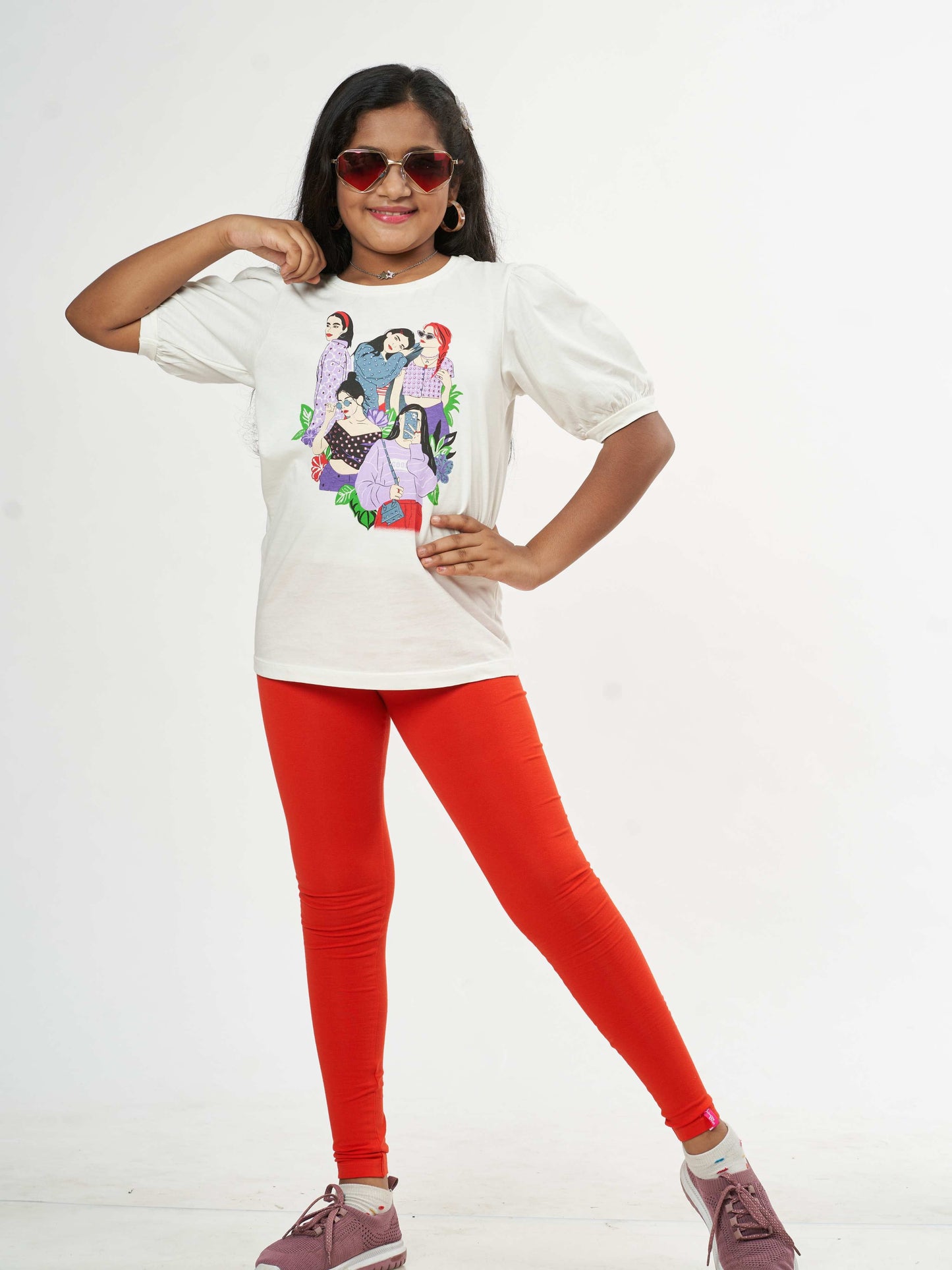 Daily Routine Girls Leggings - Red | Full Length