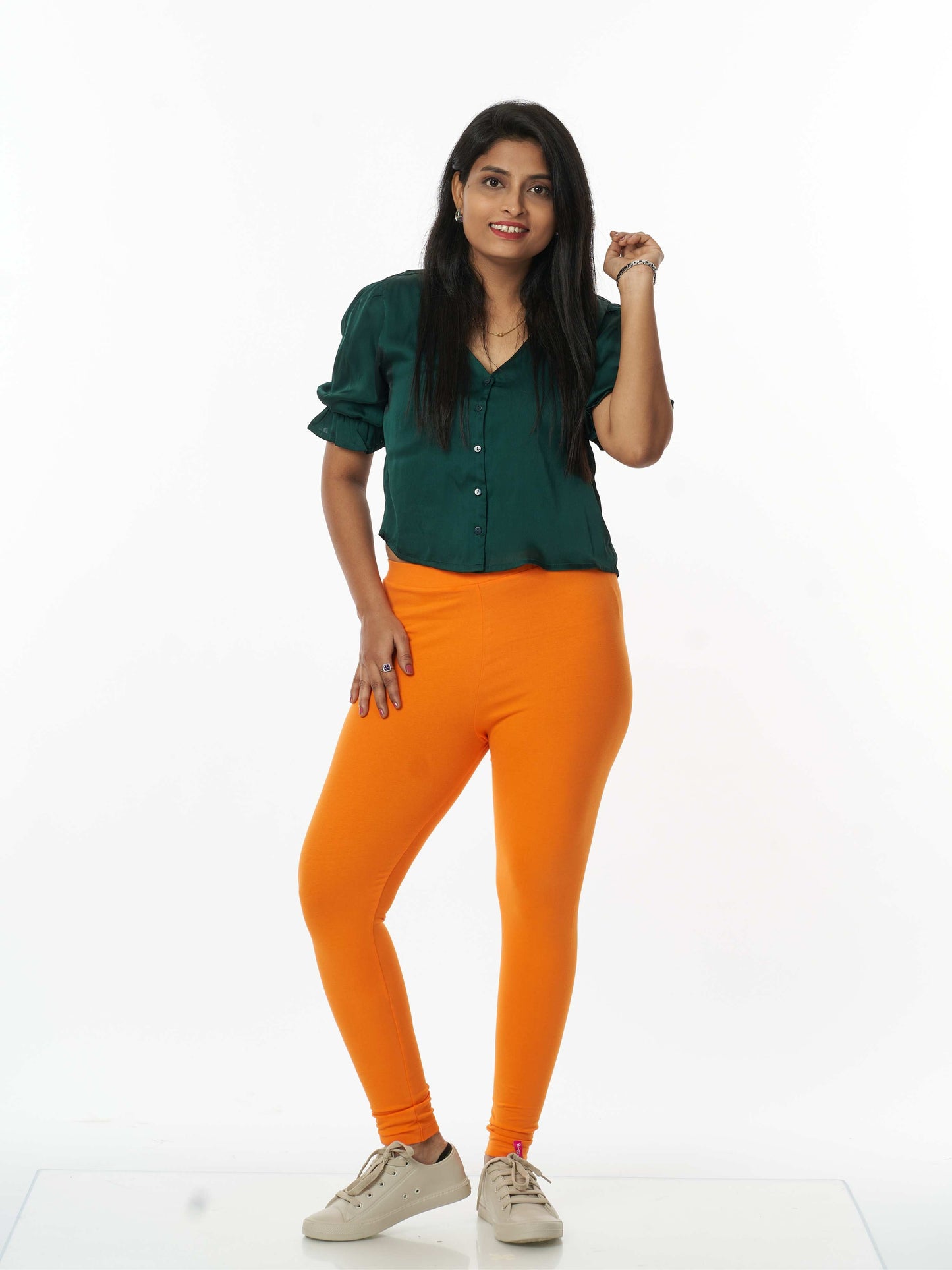 Women's premium full length Stretchy Leggings - Orange