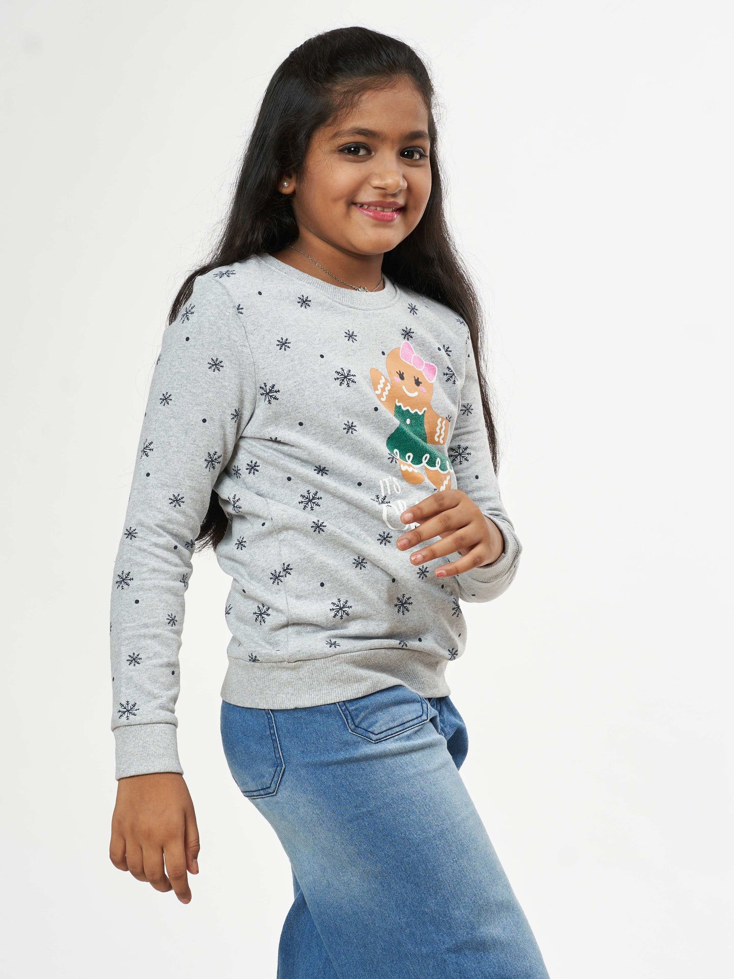 Girls Christmas Time Winter Sweatshirt - Melange