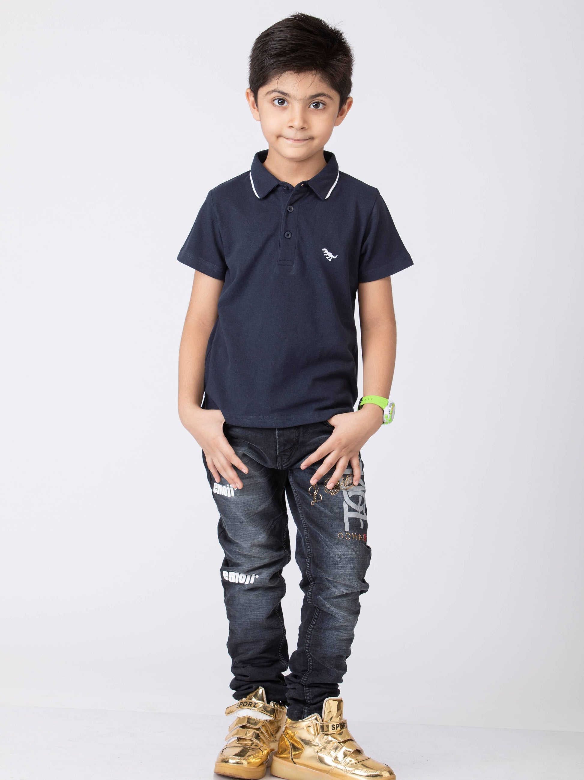Boys Minimal Solid Boys Cottong T-Shirt Navy