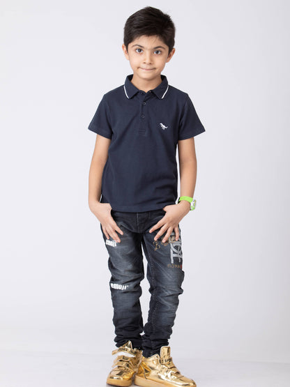 Boys Minimal Solid Boys Cottong T-Shirt Navy
