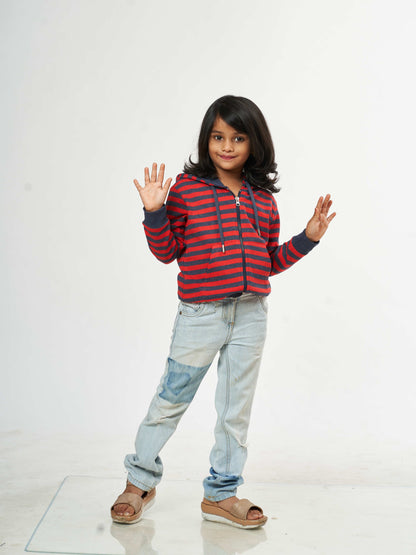 Black & Red Stripes Cozy Girls Pullover Hoodies