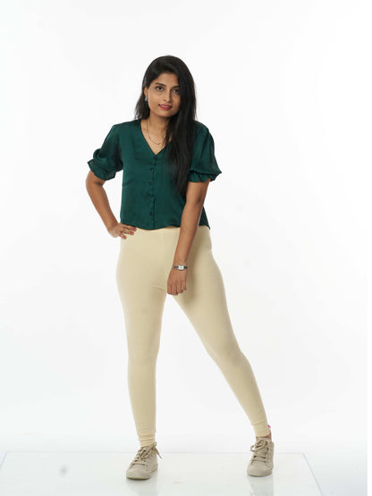 Women's premium full length Stretchy Leggings - Cream