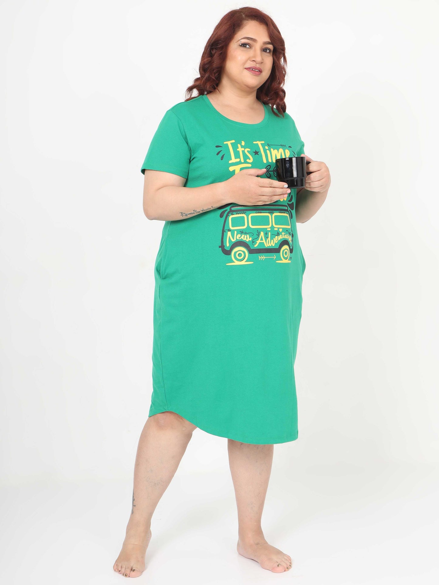 Green Plus Size Short Nighty