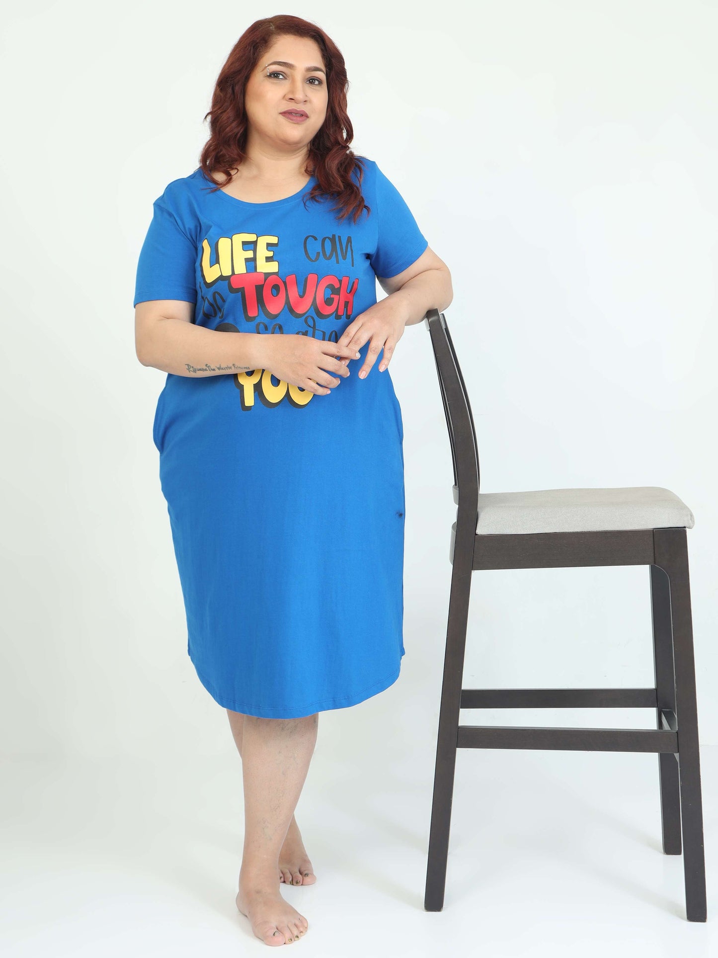 Blue Plus Size Short Nighty