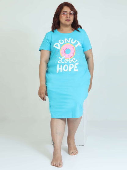 Sky Blue Plus Size Short Nighty