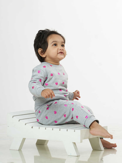 Little Hearts Winter Sweatshirt Babies Pyjama Set