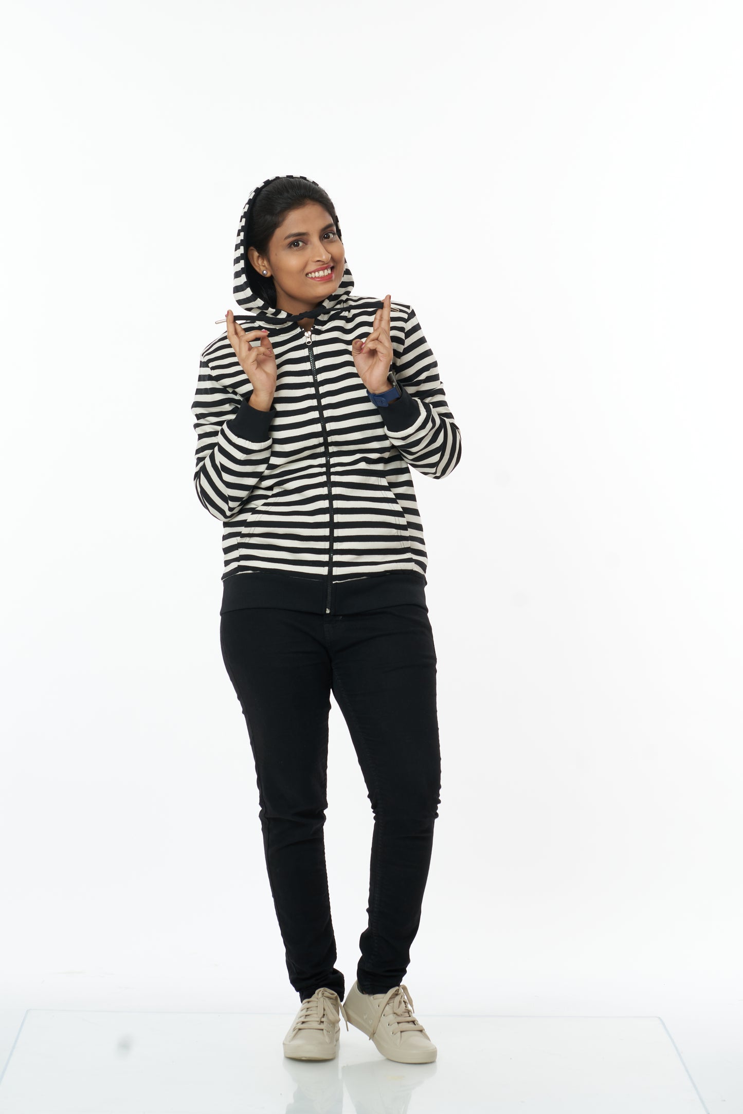 Cozy Comfort Women's Hooded Sweatshirt black stripes