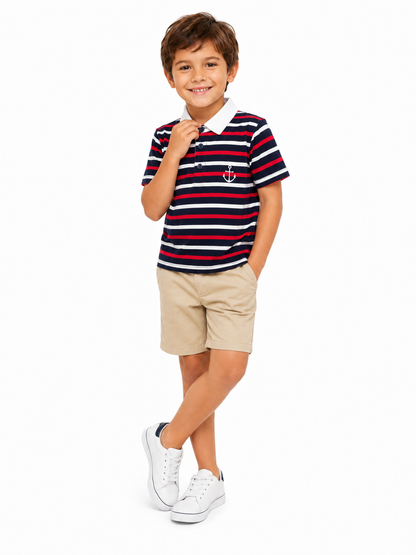 Captain Anchor - Boys Stripped Polo T-Shirt