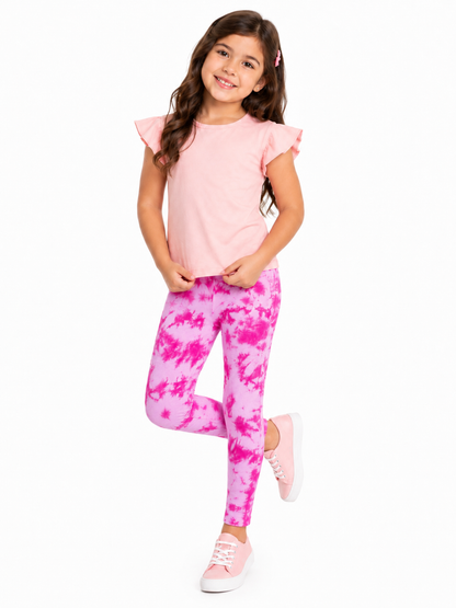 Pink Blossom Girls Tie & Dye Leggings | Ankle Length