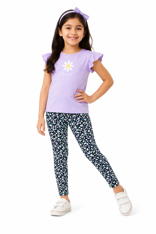 Midnight Floral Girls Printed Leggings | Ankle Length